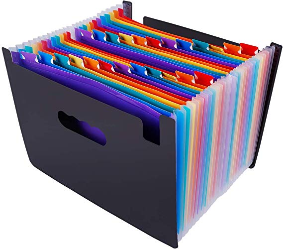 Multicolored Expanding Files Folder (24 Pockets) - CrazyLynX Portable A4 Expandable Accordion File Organizer, High Capacity Plastic File Wallets Stand Bag