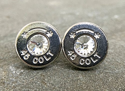 Bullet Casing Earrings Nickel Plated Colt 45 Swarovski Diamond Rivoli Removed Primer