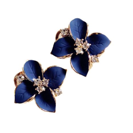 Demarkt Fashion Elegant Cute Lady Girls Blue Flower Crystal Ear Stud Earrings by Lemonc