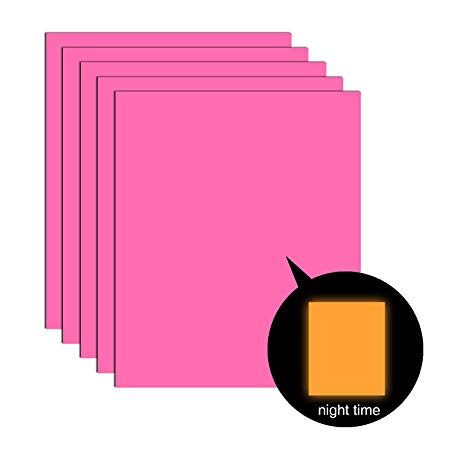 5 Sheets Neon Glow in The Dark Iron-on Heat Transfer Vinyl, Neon Pink Glow Yellow HTV Bundle (12 x 10 inches) for DIY Clothes Like T-Shirts Hats Helmet