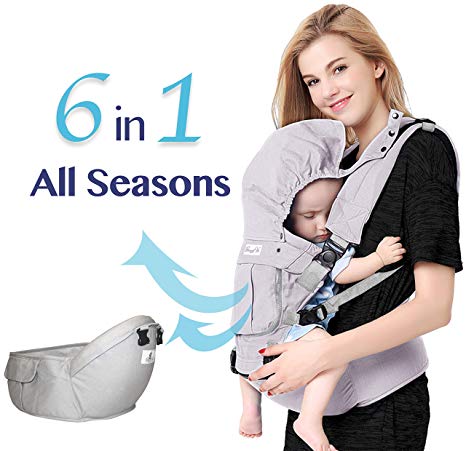 Bonne Vie Baby Ergonomic Carrier with Hip Seat for Toddler & Infants - Organic Cotton Backpack Sling - 6-in-1 All Seasons - Perfect for Nursing, Hiking & Travel - Adjustable XS to XL (Pearl Gray)