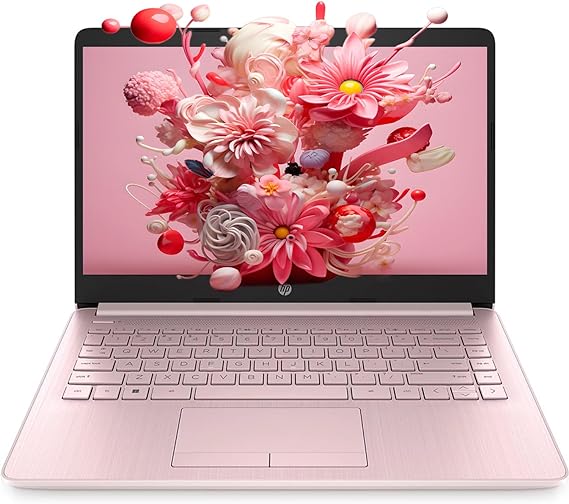 HP 14-inch HD Thin & Light Laptop, Intel Celeron Quad-Core Processor, Long Battery Life, Webcam, Bluetooth, Wi-Fi, P500 SSD, Pink, Win 11   1 Year Microsoft 365 (8GB RAM | 320GB Storage)