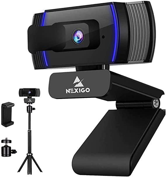 AutoFocus 1080P Webcam with Mini Tripod Kits, NexiGo FHD USB Web Camera with Microphone, Privacy Cover, Tripod Stand, for Streaming Online Class, Zoom Skype MS Teams, PC Mac Laptop Desktop