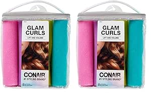 Conair Foam Hair Rollers for Big Loop Curls, Hair Rollers, Hair Curlers in Assorted Sizes, 8 Count (Pack of 2)