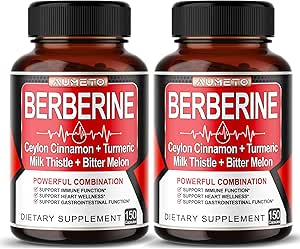 8 in 1 Berberine Supplement - Equivalent to 13100mg per Capsule - Support Digestion, Immunity - with Ceylon Cinnamon, Milk Thistle, Turmeric, Bitter Melon