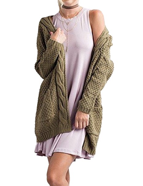 Xiakolaka Women's Long Sleeve Chunky Sweater Open Front Cable Knit Cardigans