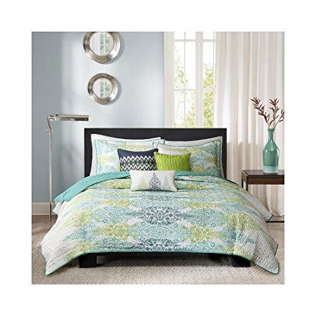 Madison Park Sonali 6 Piece Quilted Coverlet Set, Full/Queen, Blue
