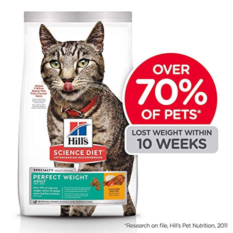 Hill's Science Diet Adult Perfect Weight Chicken Recipe Dry Cat Food for Healthy Weight and Weight Management, 7 lb Bag