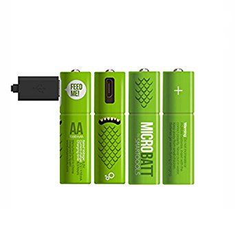 1000mAh Micro-USB AA NI-MH Rechargeable Batteries with 2 in 1 Charger Cable Green (AA 4 Pack)