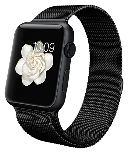 ViTech Apple Watch Band, Vitech Fully Magnetic Closure Clasp Mesh Loop Milanese Stainless Steel Bracelet Replacement Band Strap for Apple iWatch Sport & Edition (Milanese-42mm) – Black
