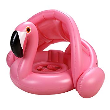 globlepanda Baby Pool Float with Canopy,Flamingo Inflatable Swimming Ring,Infant Pool Floaties Swimming Pool Sunshade Toys for Baby Girls Boys Toddlers Pink