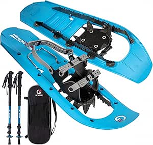 G2 23/25/30 Mountain Terrain Snowshoes with Trekking Poles Set, Improved Extended Crampon, EVA Foam Padded, Flexible Pivot Bar, Tote Bag