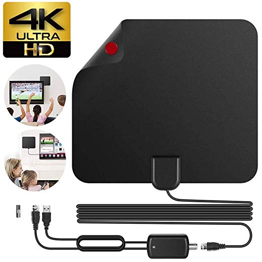 TV Antenna, HD Digital Indoor TV Antenna Amplified 50-75 Mile Range Support 4K 1080p Free TV Channels, 16.5FT Coax Cable for Digital Freeview