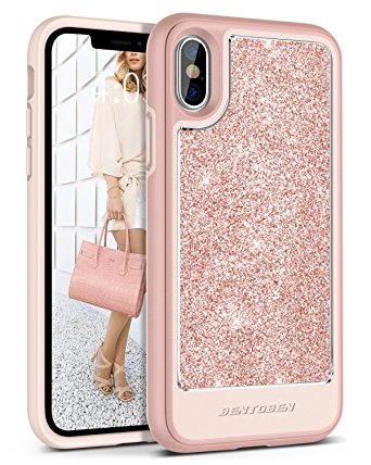 iPhone X Case BENTOBEN Glitter Slim Shockproof Detachable Hard Cover Case for iPhone X Rose Gold