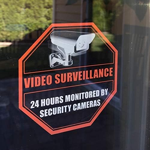 Printed on adhesive side, (4 Pack) 4" X 4" - 24 Hour Monitored By DVR CCTV Security Camera Video Surveillance System - Caution Warning Sign Label Sticker Decal - Front Adhesive Transparent Clear Vinyl