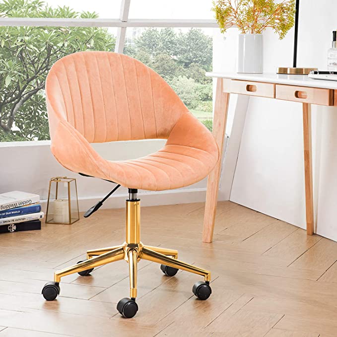 OVIOS Cute Desk Chair,Plush Velvet Office Chair for Home or Office,Modern,Comfortble,Nice Task Chair for Computer Desk. (Golden-Coral Orange)