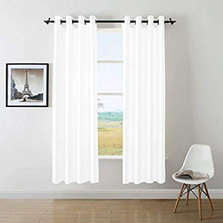 DWCN White Faux Linen Look Curtains for Bedroom Living Room Grommets Country Window Curtain 1 Panel 52x84 inch,set of 2 panels