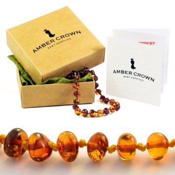 Amber Crown Baltic Amber Teething Bracelet / Anklet for Babies (Honey Colour) - Anti Inflammatory, Drooling & Teething Pain Reduce - Certificated Premium Quality Baltic Amber Jewelry - Mommy Approved Remedy in a Gift-ready Packaging!