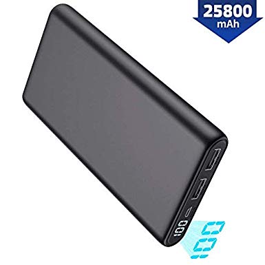 Pxwaxpy Power Bank, 25800mAh Portable Charger [2019 NEW LCD Digital Display] Ultra Compact External Battery Pack with High Speed Charging for Smart Phones Tablets and More