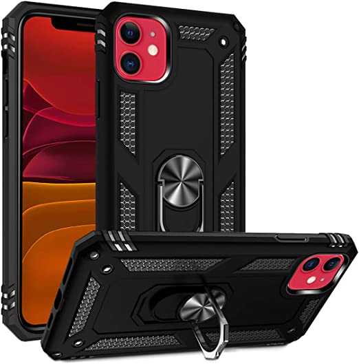 ADDIT Phone Case for iPhone 11,Military Grade Protective iPhone 11 Cases Cover with Ring Car Mount Kickstand for iPhone 11 - Black