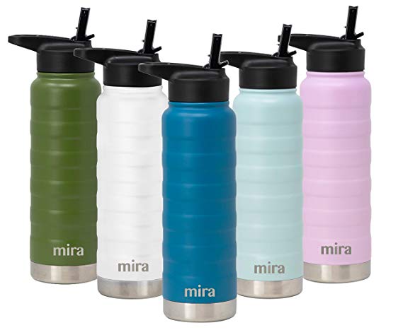 MIRA 25 Oz Stainless Steel Vacuum Insulated Ridge Water Bottle | Double Walled Thermos Flask | 24 Hours Cold, 12 Hours Hot | Reusable Metal Water Bottle | Leak-Proof Sports Bottle | Hawaiian Blue