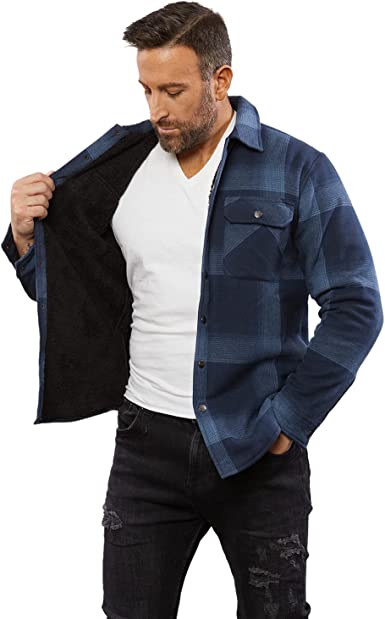 Sherpa Lined Flannel Shirt for Men – Mens Button Down Plaid Flannel Jacket S-5X
