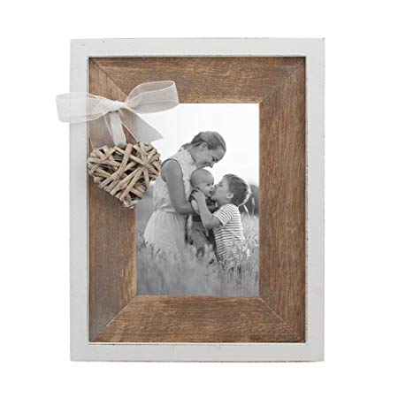 Afuly Rustic Wooden Picture Frame 4x6 Distressed Wood Photo Frames with Love Heart in White and Brown Unique Wedding Gifts