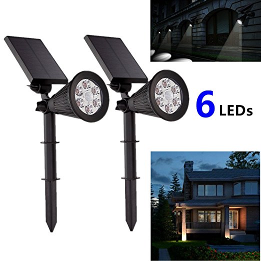 Pack of 2 Solar Spotlights Outdoor, Upgraded Solar lights Waterproof 6 LED Landscape Lighting With Motion Sensing PIR AUTO ON/OFF for Patio, Deck, Yard, Garden, Driveway, Pathway, Pool