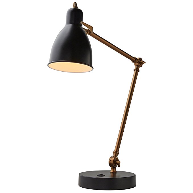 Rivet Caden Adjustable Task Table Lamp with LED Bulb, 25.5" x 20" x 7", Black and Brass