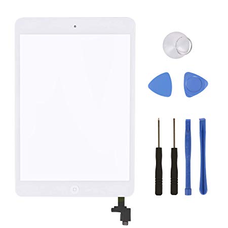 HDE Touch Screen Digitizer for iPad Mini 1 and 2 - Front Glass Replacement with Home Button & Tool Repair Kit (Models: A1432, A1454, A1455, A1489, A1490, A1491) - White