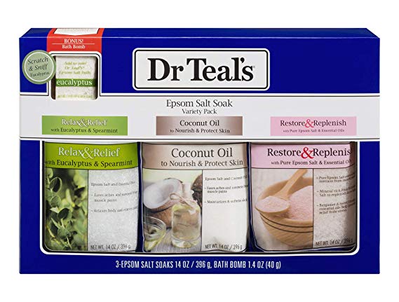 Dr Teal's Epsom Salt Gift Set 2019-3 Pack Includes Eucalyptus, Coconut, Pink Himalayan Salt- A Bath Lover's Dream