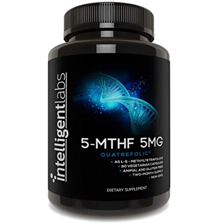 5MG L-5 MTHF by Intelligent Labs, L-5-methyltetrahydrofolate Activated Folic Acid Supplement as Quatrefolic Acid® Acitvated Folate.