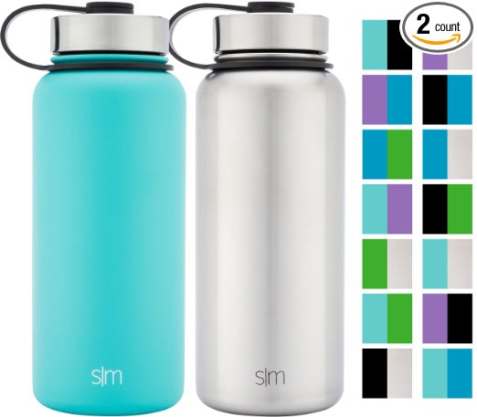 Simple Modern Summit Water Bottle 2 Pack - Two Vacuum Insulated Stainless Steel Wide Mouth Hydro Travel Mugs - Powder Coated Double-Walled Flask