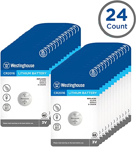 Westinghouse CR2016 Lithium Button Cell, Button Batteries, Coin Cells, Remote Battery, Remote Battery Cells (24 Counts)