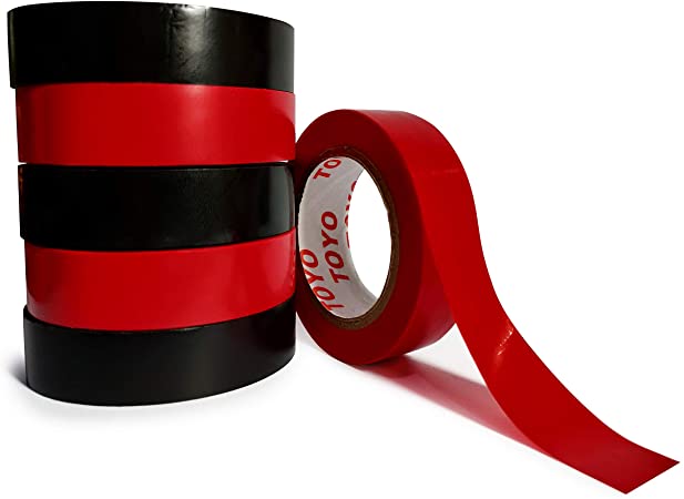 Toyo PVC Electrical Tape | Heat Resistant, Flame Retardant, Waterproof | 0.6 inch x 36 feet | 6 pcs/Pack (Black and Red)