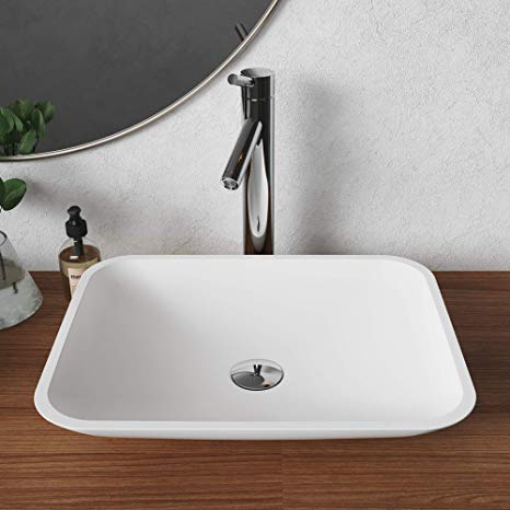 KRAUS Natura Rectangle Vessel Composite Bathroom Sink with Matte Finish and Nano Coating in White