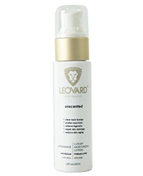 Leovard Aftershave Luxury Lotion (2oz) - Newest   Best Natural & Organic Serum for Men & Women - Clears Razor Bumps; Fights Acne, Blackheads and Aging; Soothes Razor Burn, Ingrowns; Hydrates Dry skin.
