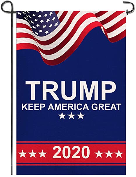 Shmbada American President Donald Trump 2020 Make Keep US America Great Burlap Garden Flag, Double Sided Premium Fabric, US Election Patriotic Outdoor Decoration Banner for Yard Lawn, 12.5" x 18.5"