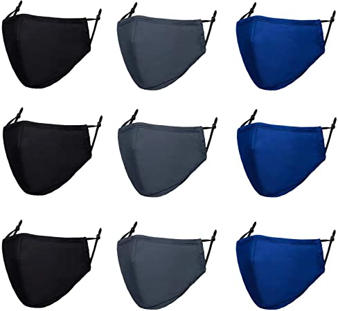 Adult Cloth Face Mask Reusable - Washable Face Masks Adjustable 3Py Face Masks Cover for Women Men - Pack of 9
