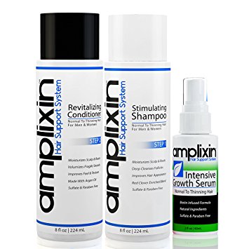 Amplixin Hair Loss Stimulating Shampoo & Revitalizing Conditioner With Intensive Hair Growth Serum Bundle - Trusted Hair Treatment Against Thinning Hair, Receding Hairline & Bladness - 1 Month Supply