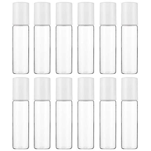 12 Pcs Clear Glass Roller Bottles Empty Refillable Essential Oil Roll-on Bottles Cosmetic Sample Storage Container Vial with Glass Roller Ball for Essential Oil Aromatherapy Perfume Eye Essence (5ML)