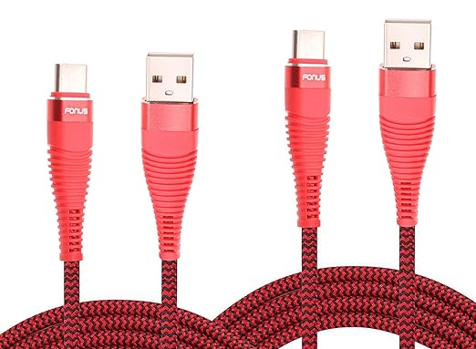 Fonus 6ft and 10ft Long USB-C Cables for Galaxy A03s A13 A14 A23 A53 A54 5G Phones - Fast Charge Type-C Cord Power Wire Data Sync Red M3O Compatible with Samsung Galaxy A03s/A13/A14/A23/A53/A54 5G