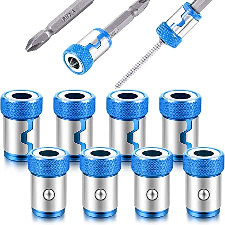 Magnetic Screw Ring Metal Bit Magnetizer Ring Screw Magnetic Holders, Applied to 1/4 Inch/ 6.35 mm Hex Screwdriver and Power Bits (8, Blue)