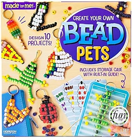 Made By Me Create Your Own Bead Pets, Makes 10 Bead Animal Keychains, Includes Over 400 Beads & Storage Case, Arts And Crafts Kit for Kids