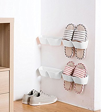 MEOLY 4pcs Home Shoes Shelf Plastic Wall Mounted Shoes Rack for Entryway Door Hanging Shoes Organizer