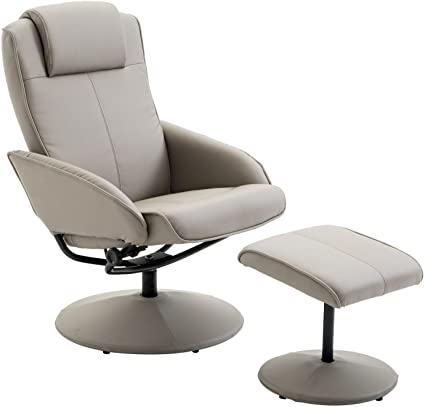 Homcom - Sillón Relax reclinable con Taburete y reposapiés de Piel sintética Gris