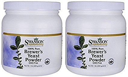 Swanson Premium 100% Pure Brewer's Yeast Powder GMO-Free (Two Jars each of 16 Ounces)