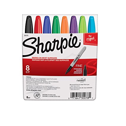 Sharpie Permanent Markers, Fine Point, Classic Colors, 8 Count