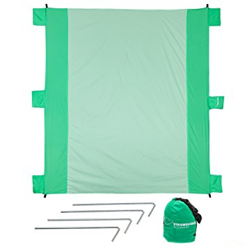 Outdoor Beach Blanket - Includes 4 FREE Stakes, Compact Storage Bag, Anchor Pockets. Built to Last with Durable Parasheet Nylon - Great for Beach, Picnic, Travel, Camping. XL Size