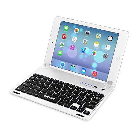 Arteck Ultra-Thin Apple iPad Mini Wireless Bluetooth Keyboard Folio Case Cover with Built-In Stand Groove for Apple iPad Mini 3/2/1 iPad Mini with Retina Display with 130 Degree Swivel Rotating-Silver